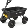 Poly Dump Garden Cart With No-Flat Tires And Serrated Shovel, 7 Cubic Feet, 1,200 lb Capacity, Black