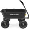 Poly Dump Garden Cart With No-Flat Tires And Serrated Shovel, 7 Cubic Feet, 1,200 lb Capacity, Black