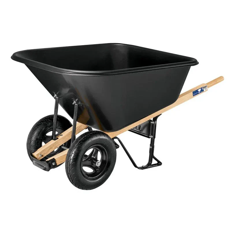 Poly Wheelbarrow 10 cu ft Black With Dual 16 inch Pneumatic Tires And Hardwood Handles