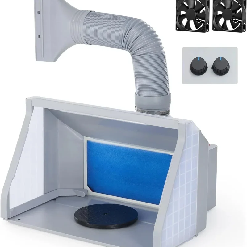 Portable Airbrush Spray Booth With Dual Fans, 3 LED Lights And Exhaust Hose
