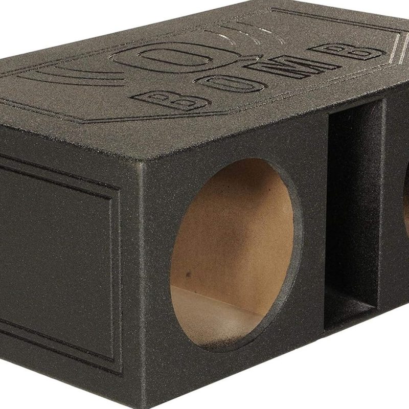 QPower Dual 12 inch Vented Subwoofer Box, Black Rhino Liner Finish - QBOMB12VL