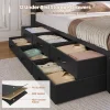Queen Upholstered Platform Bed Frame With LED Headboard, 12 Storage Drawers And Charging Station - Black
