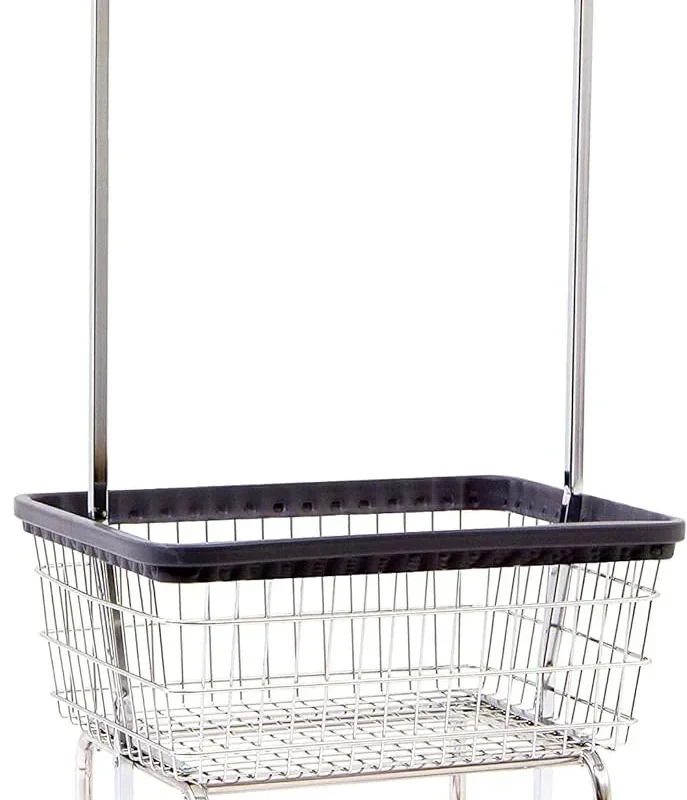 R&B Wire Products Heavy Duty Wire Laundry Cart With Double Rod Rack, Chrome - 100CEC58C