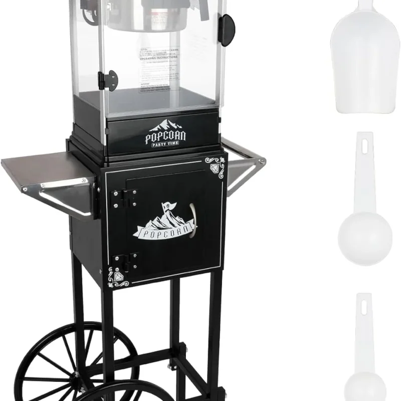 RENDGO Popcorn Maker Machine With Cart, 10 Oz Kettle, 60 Cups, Black