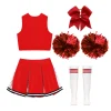 renvena irls Cheer Dance Costume Halloween Sleeveless Crop Top Pleated Skirt Cheerleading Uniform Dress A Red 8