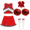 renvena irls Cheer Dance Costume Halloween Sleeveless Crop Top Pleated Skirt Cheerleading Uniform Dress A Red 8
