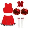 renvena irls Cheer Dance Costume Halloween Sleeveless Crop Top Pleated Skirt Cheerleading Uniform Dress A Red 8