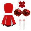 renvena irls Cheer Dance Costume Halloween Sleeveless Crop Top Pleated Skirt Cheerleading Uniform Dress A Red 8