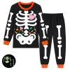 Rimyaw Kids Halloween Pajamas Set, Glow in the Dark Skeleton Sleepwear, 2-Piece cottom Long Sleeve PJs for Boys and Girl