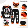 Rimyaw Kids Halloween Pajamas Set, Glow in the Dark Skeleton Sleepwear, 2-Piece cottom Long Sleeve PJs for Boys and Girl