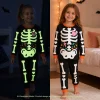 Rimyaw Kids Halloween Pajamas Set, Glow in the Dark Skeleton Sleepwear, 2-Piece cottom Long Sleeve PJs for Boys and Girl