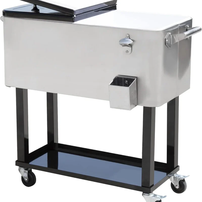Rolling Patio Cooler 80 Quart Steel - Silver