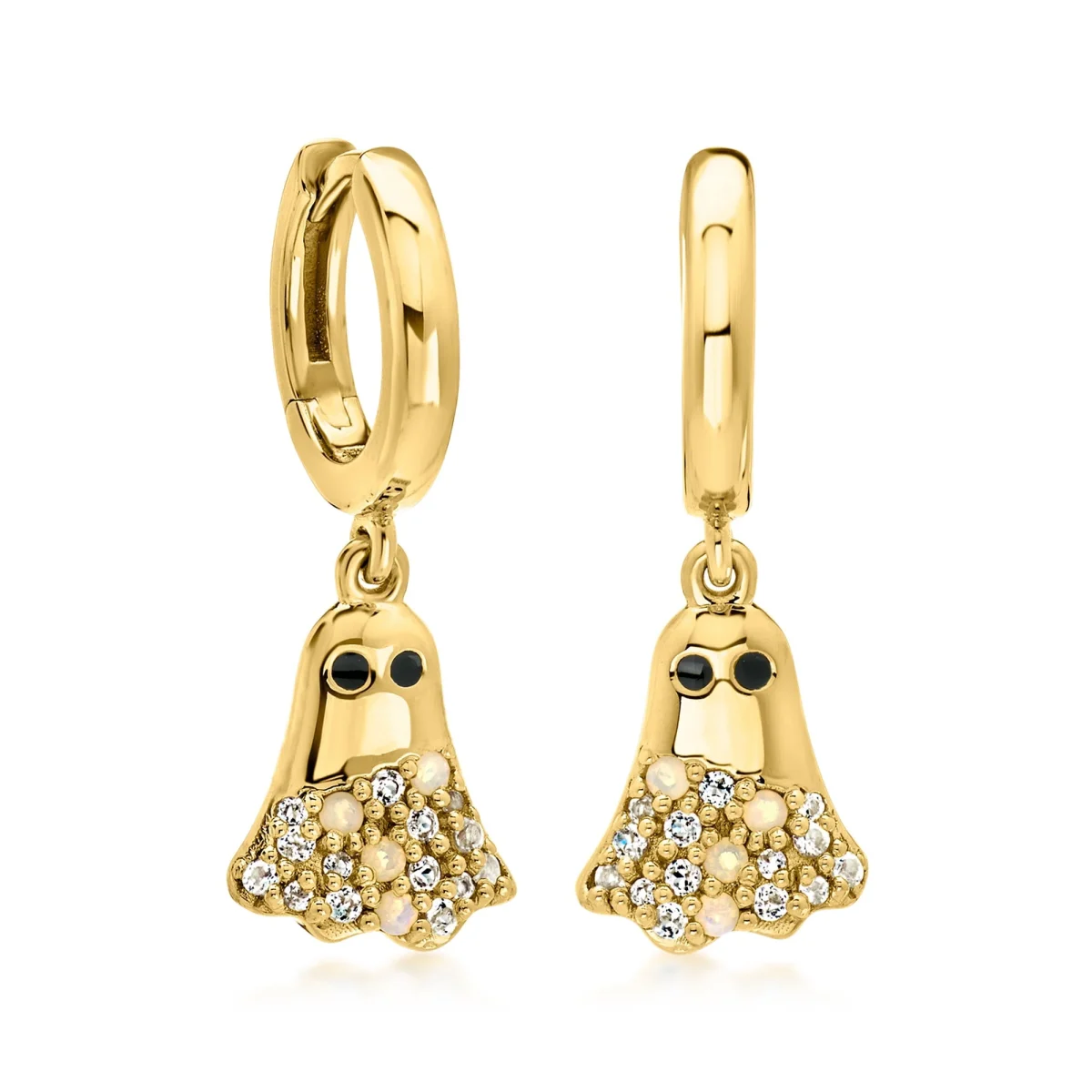 Ross-Simons Opal and .20 ct. t.w. White Topaz Ghost Drop Earrings With Black Enamel in 18kt Gold Over Sterling, Women's,