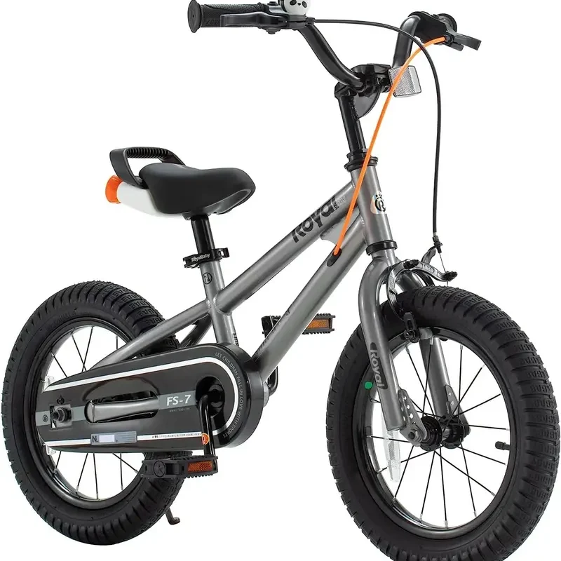 Royalbaby Freestyle 7 Kids' Bike 14 Inch Gray - Dual Handbrakes, Kickstand, Water Bottle, Ages 3-5