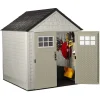 Rubbermaid Resin Outdoor Garden Storage Shed With Windows And Utility Hooks, Sand - 7x7 Ft