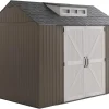 Rubbermaid Resin Outdoor Storage Shed With Floor, 7 x 7 Ft, Gray