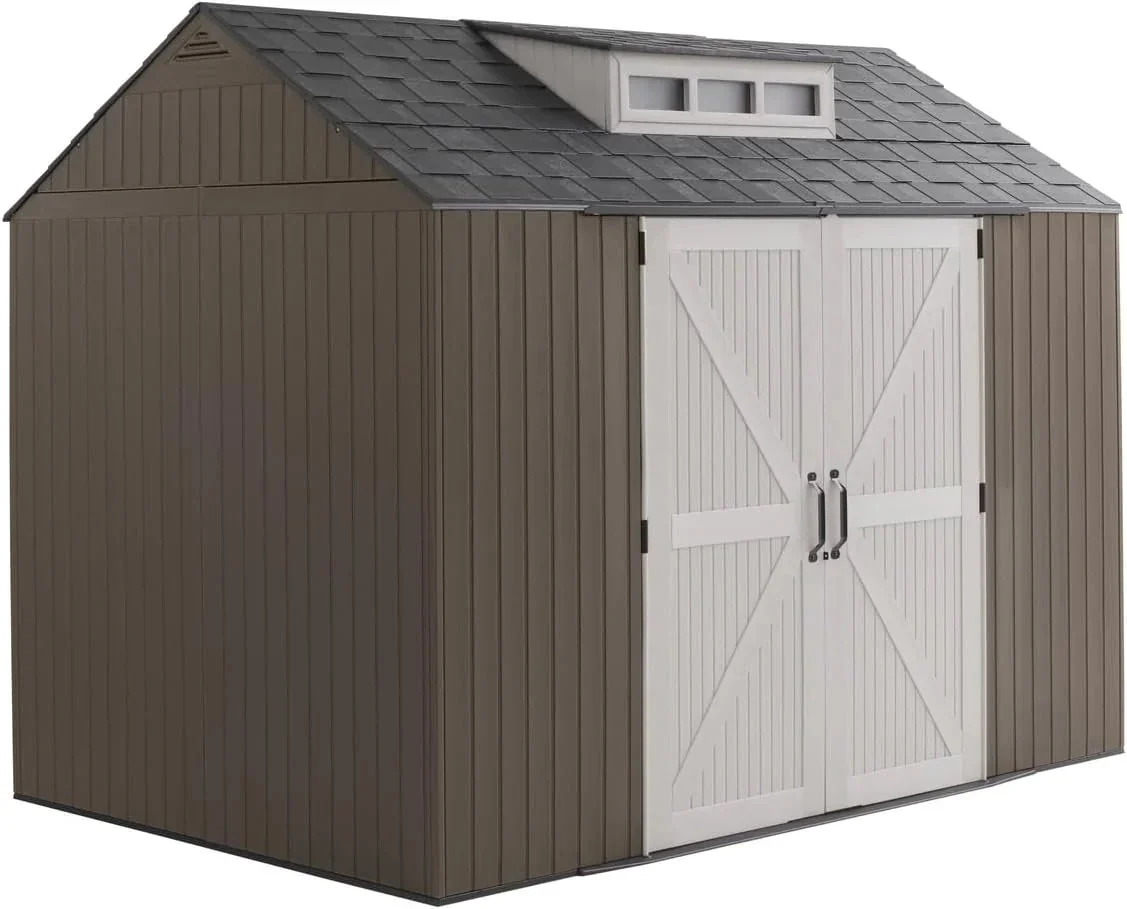 Rubbermaid Resin Outdoor Storage Shed With Floor, 7 x 7 Ft, Gray