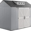 Rubbermaid Resin Outdoor Storage Shed With Floor, 7 x 7 Ft, Gray