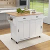 Rubberwood Kitchen Island Cart With Drop-Leaf Countertop, Concealed Barn Door Storage And 4 Locking Casters - 52.2 x 30.