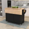 Rubberwood Kitchen Island Cart With Drop-Leaf Countertop, Concealed Barn Door Storage And 4 Locking Casters - 52.2 x 30.
