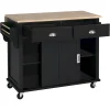 Rubberwood Kitchen Island Cart With Drop-Leaf Countertop, Concealed Barn Door Storage And 4 Locking Casters - 52.2 x 30.