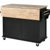 Rubberwood Kitchen Island Cart With Drop-Leaf Countertop, Concealed Barn Door Storage And 4 Locking Casters - 52.2 x 30.