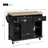 Rubberwood Kitchen Island Cart With Drop-Leaf Countertop, Concealed Barn Door Storage And 4 Locking Casters - 52.2 x 30.