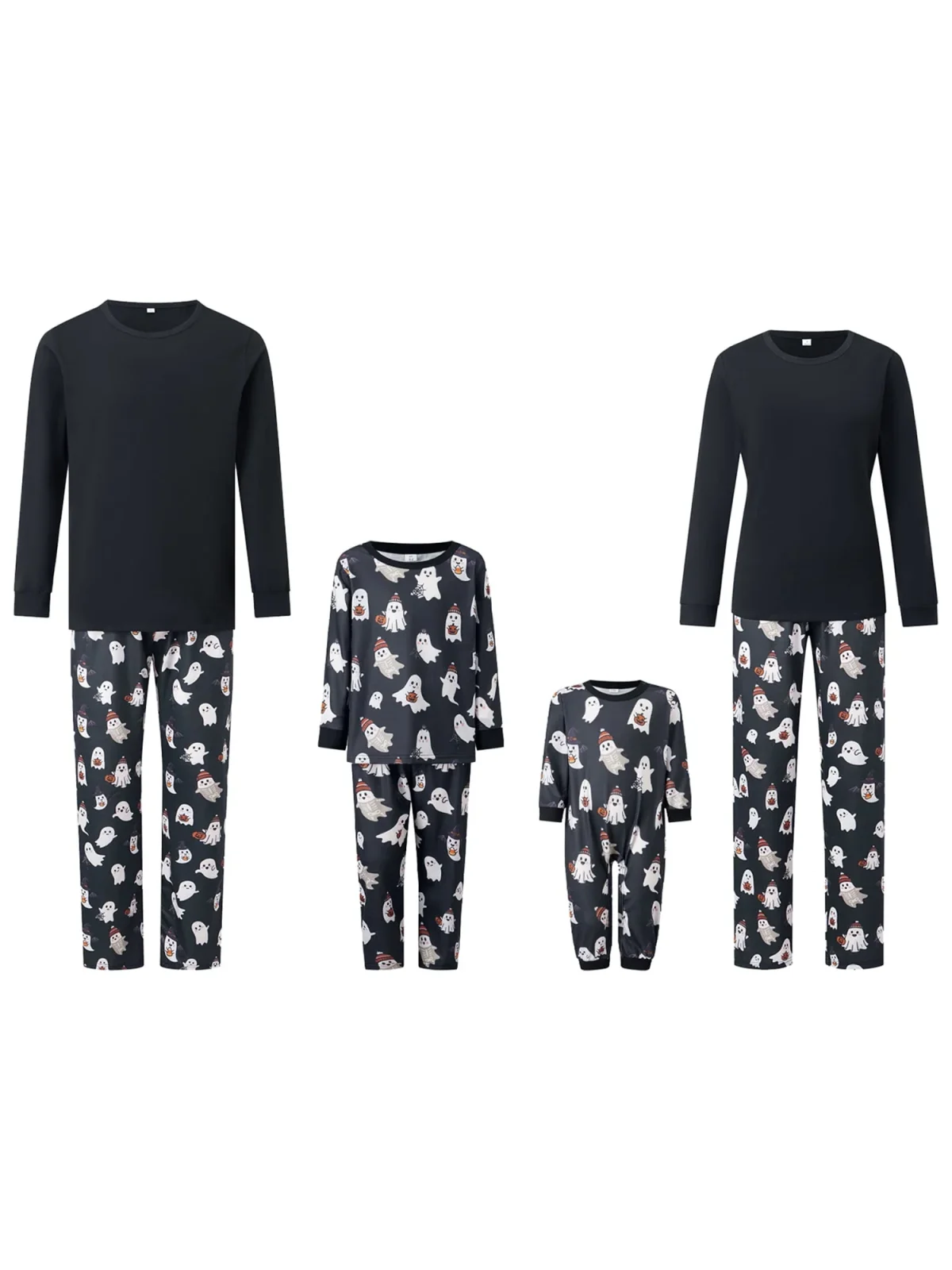 RUINIXCW Family Matching Halloween Ghost Pajama Set Black Long Sleeve Sleepwear for Trick or Treat Party Holiday Photos