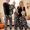 RUINIXCW Family Matching Halloween Ghost Pajama Set Black Long Sleeve Sleepwear for Trick or Treat Party Holiday Photos