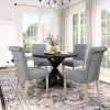 Rustic Wooden 5-Piece Dining Set With Round Cross-Buck Pedestal Table And 4 Tufted Upholstered Chairs - 47.25 x 47.25 x