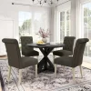 Rustic Wooden 5-Piece Dining Set With Round Cross-Buck Pedestal Table And 4 Tufted Upholstered Chairs - 47.25 x 47.25 x