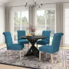 Rustic Wooden 5-Piece Dining Set With Round Cross-Buck Pedestal Table And 4 Tufted Upholstered Chairs - 47.25 x 47.25 x