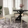 Rustic Wooden 5-Piece Dining Set With Round Cross-Buck Pedestal Table And 4 Tufted Upholstered Chairs - 47.25 x 47.25 x