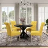 Rustic Wooden 5-Piece Dining Set With Round Cross-Buck Pedestal Table And 4 Tufted Upholstered Chairs - 47.25 x 47.25 x