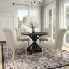 Rustic Wooden 5-Piece Dining Set With Round Cross-Buck Pedestal Table And 4 Tufted Upholstered Chairs - 47.25 x 47.25 x