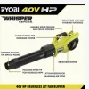 RYOBI 40V HP Brushless Cordless Leaf Blower, 730 CFM, 190 MPH, 2x 4.0 Ah Batteries And Charger