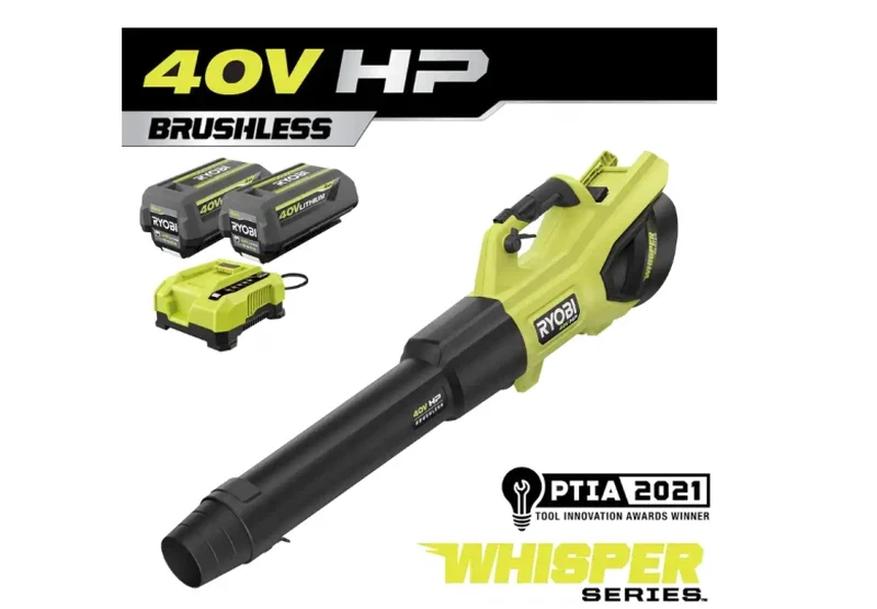 RYOBI 40V HP Brushless Cordless Leaf Blower, 730 CFM, 190 MPH, 2x 4.0 Ah Batteries And Charger