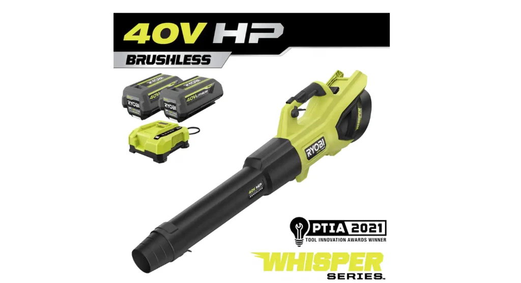 RYOBI 40V HP Brushless Cordless Leaf Blower, 730 CFM, 190 MPH, 2x 4.0 Ah Batteries And Charger