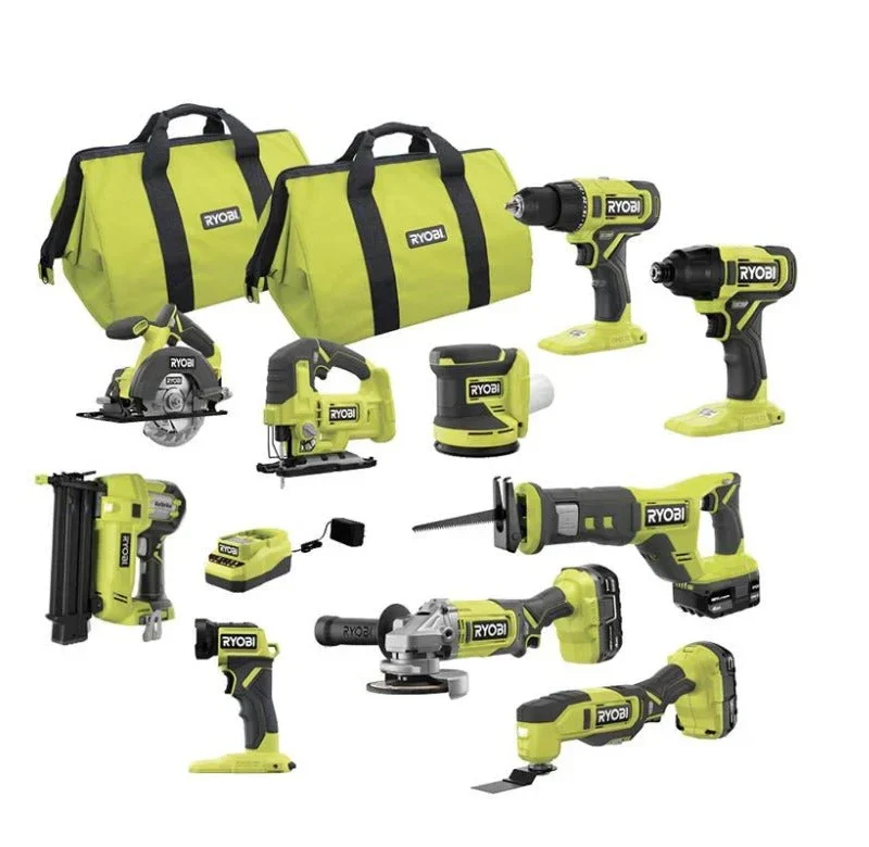 RYOBI ONE+ 18V 10-Piece Cordless Power Tool Set With 3 Batteries And Charger - PCK750KN