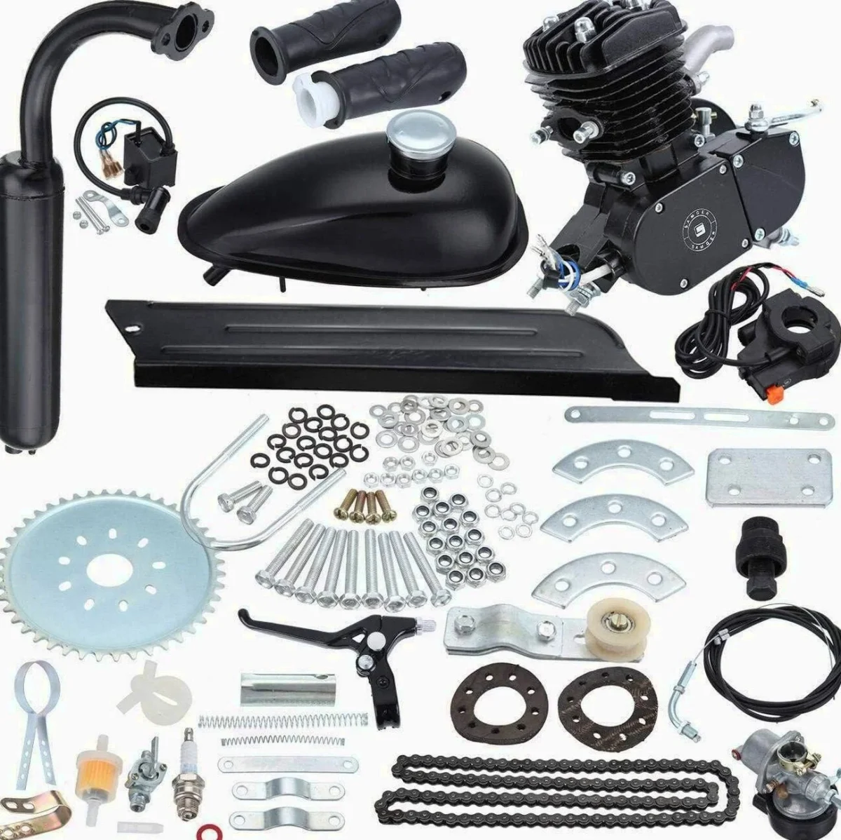 Sange 50cc 2-Stroke Petrol Motor Conversion Kit For 26 Inch And 28 Inch Bikes - Black, Air-Cooled