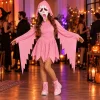Satmonnus Pink Glitter Ghost Halloween Costume for G'irls, Hooded Ghost Costume Dress with Mask, Spooky Horror Halloween