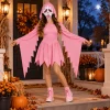 Satmonnus Pink Glitter Ghost Halloween Costume for G'irls, Hooded Ghost Costume Dress with Mask, Spooky Horror Halloween