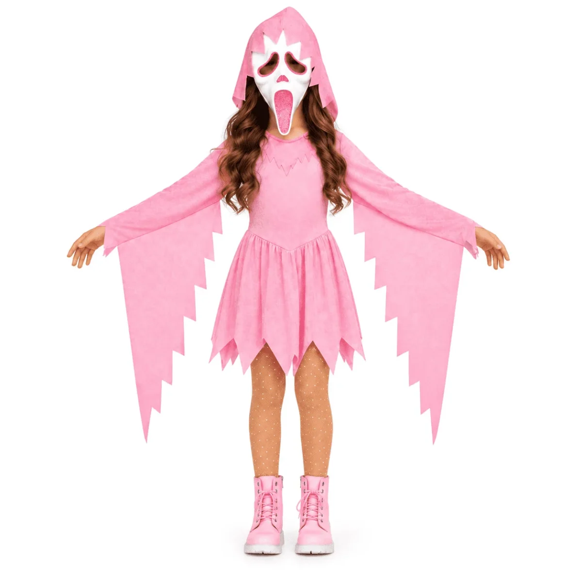 Satmonnus Pink Glitter Ghost Halloween Costume for G'irls, Hooded Ghost Costume Dress with Mask, Spooky Horror Halloween
