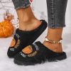 SAWOBUUN Womens Mens Halloween Pumpkin Slippers Cozy Fuzzy Closed Toe House Slippers Fall Harvest Plush Warm Indoor Slip