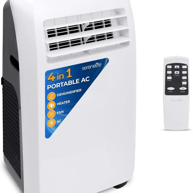 SereneLife Portable Air Conditioner 10,000 BTU Cooling, 9,000 BTU Heating, White