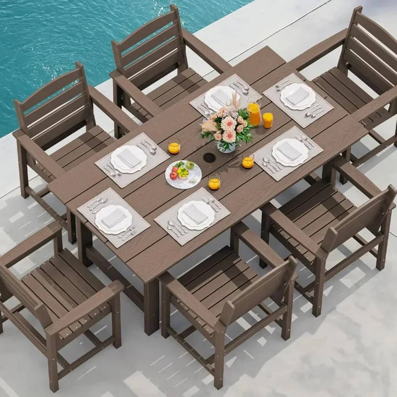 SERWALL 7-Piece HDPE Patio Dining Set, Aruba, 66.9in D x 32.2in W x 29.1in H