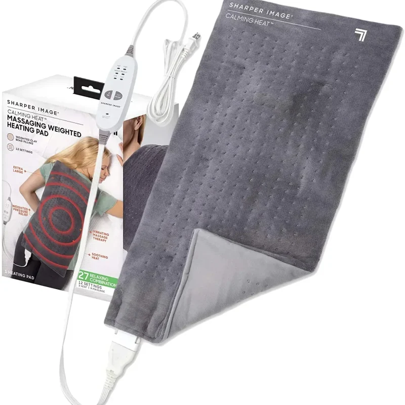 Sharper Image Calming Comfort Heat Massaging Weighted Heating Pad With Vibration, 12 Settings, 12 x 24 in, 4 lbs
