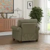 Single Seat Living Room Sofa Chair With Wood Legs, Grey Faux Leather