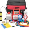 Single-Stage Rotary Vane Air Vacuum Pump With R134a AC Manifold Gauge Kit - 110V, 1/3 HP, 4 CFM