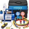 Single-Stage Rotary Vane Air Vacuum Pump With R134a AC Manifold Gauge Kit - 110V, 1/3 HP, 4 CFM